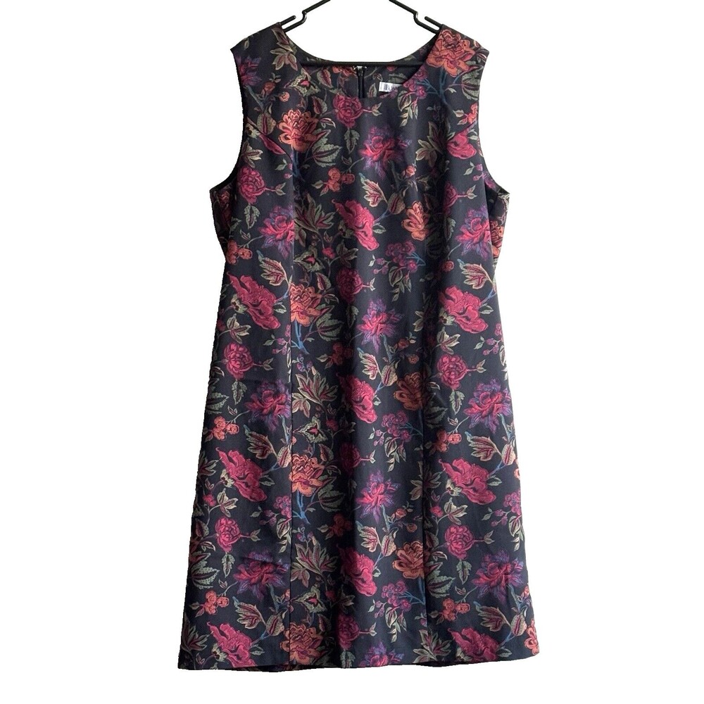 ROAMAN'S Sleeveless Shift Dress Flora Black Muiticolor Plus Sz 22W Party Career